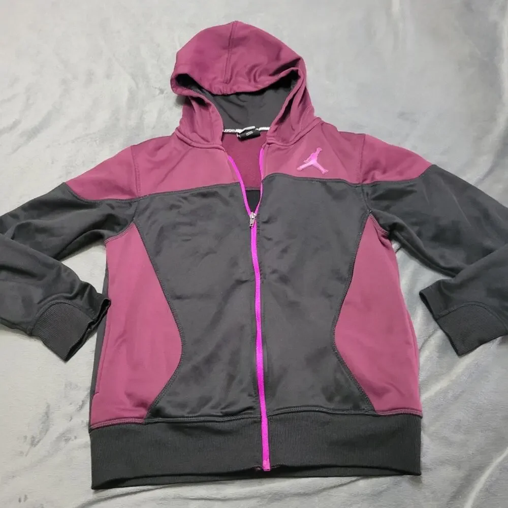 NIKE JORDAN Therma Fit Hoodie Coat Red Black Gray‎ Girls Size XL 14 Year